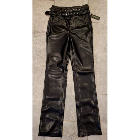 Blank NYC Pants - New Blank NYC Black Faux Leather Dbl Belted Pants High Rise Straight  Sz 24 Goth